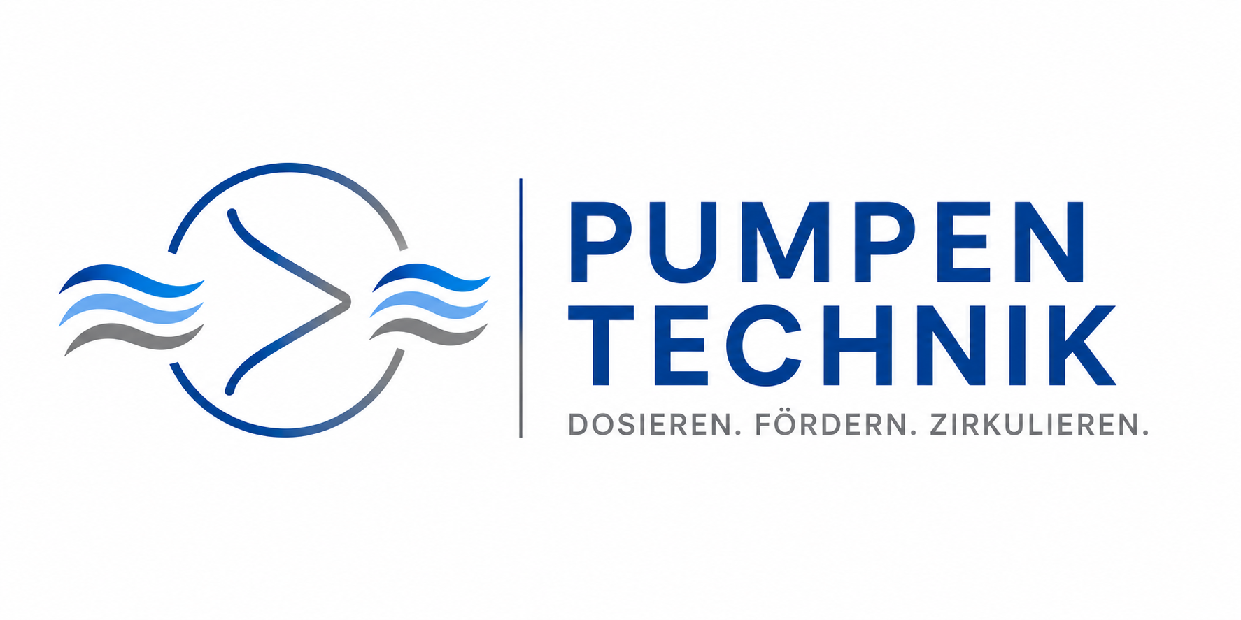 Pumpen-Technik Logo mit stilisiertem Pumpensymbol und Schriftzug